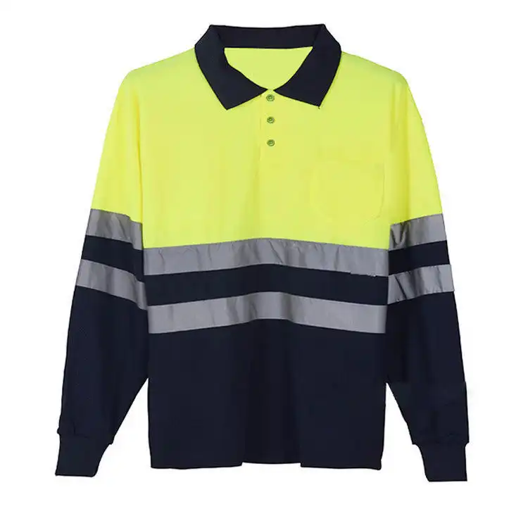 High-Visibility Color-Blocked Long-Sleeve Reflective Strip Polo Shirt for Industrial Workwear 1