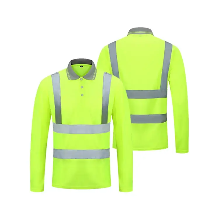 Custom Professional Unisex Long-Sleeve Industrial Night Work High-Visibility Safety Polo Shirt 1
